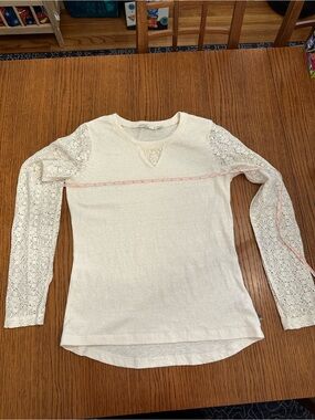 Prana Cream Knit Top with Lace Inset
